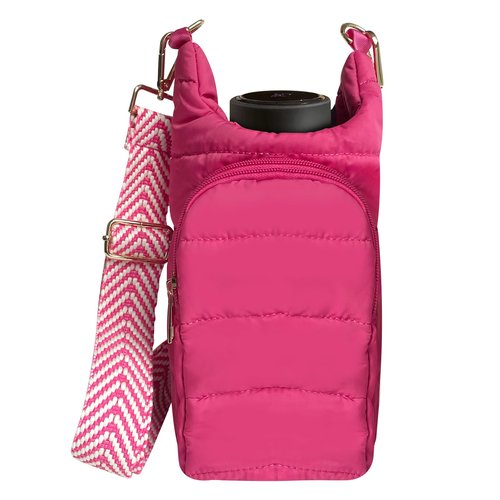 heluqu Water Bottle Carrier Bag - Quilted Crossbody Water Bottle Holder with Strap, Stylish Puffer Tote Bag for Water Bottle, Water Bottle Sling Bag for Outdoor Travel, Hot Pink