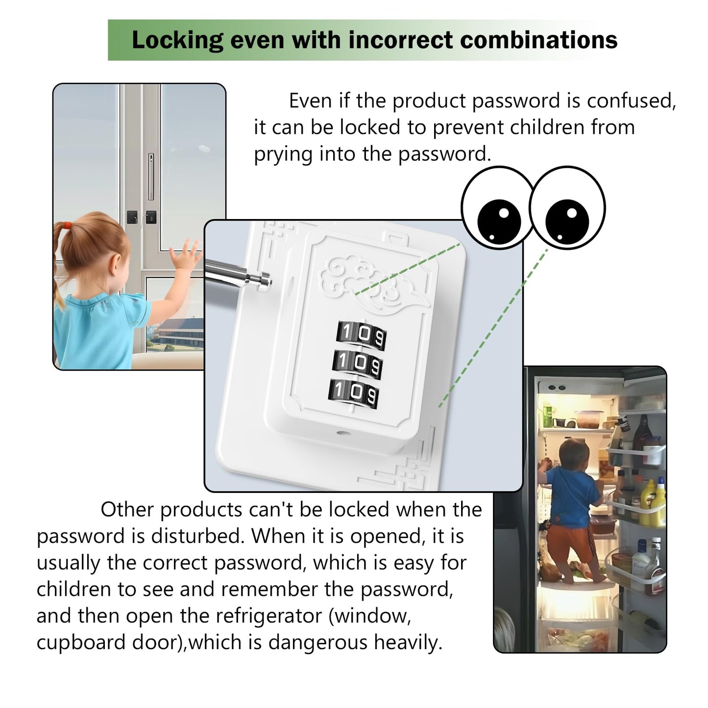 Lexng 2 Pack Refrigerator Locks with 3 Digit Code, Easy Install Fridge Lock Combination, Premium Freezer Lock, Child Proof Cabinet Locks for Refrigerators, Drawers, Closets, Windows (White)