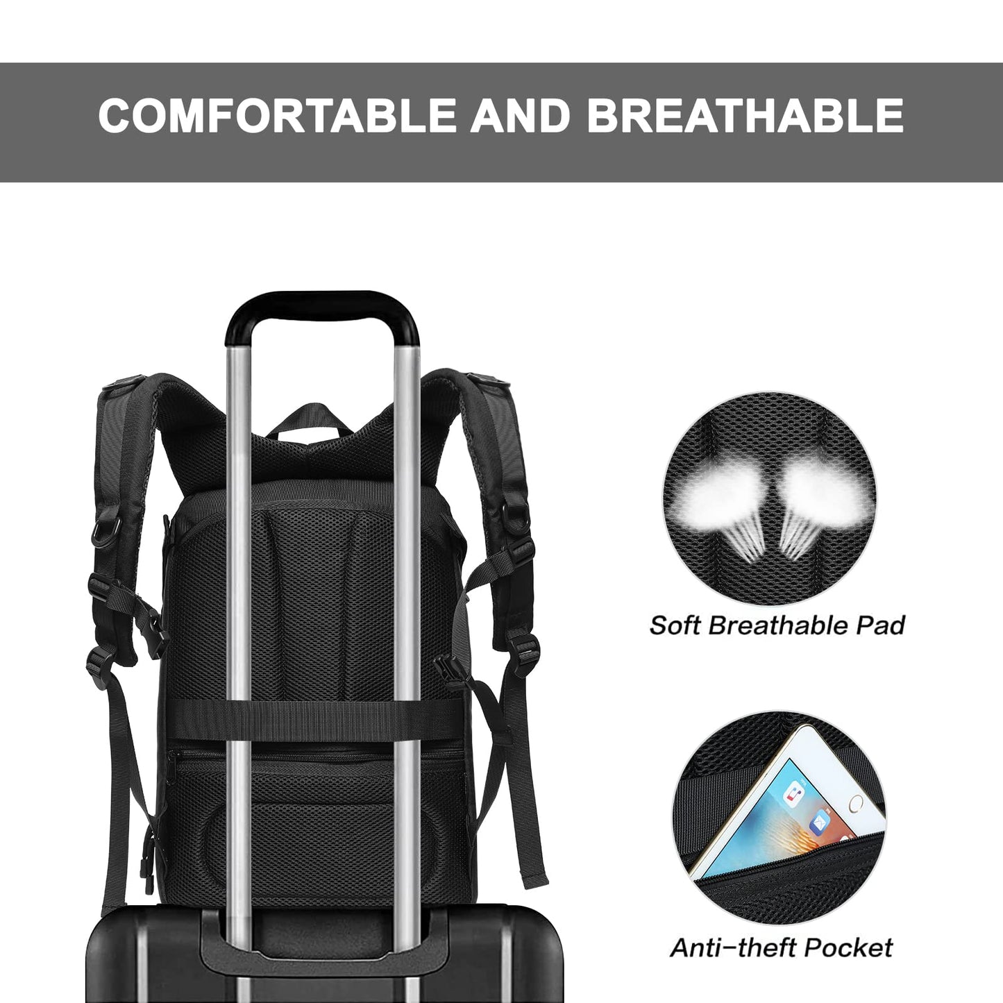 MOSISO Tactical Backpack, 2-Layer Military Daypack 3 Day Assault Pack Rucksack Outdoor Hiking Hunting Camping Training Travel Shoulder Bag with Trolley Belt & USA Flag Patch, Black