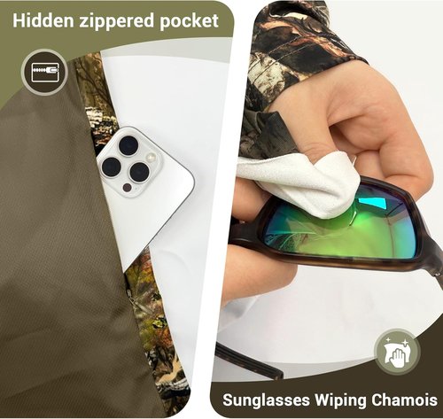 Huntrex Men's Camo Hunting Shirt - Quick-Drying Long Sleeve with Zipper Pocket & UPF 50+ Sun Protection