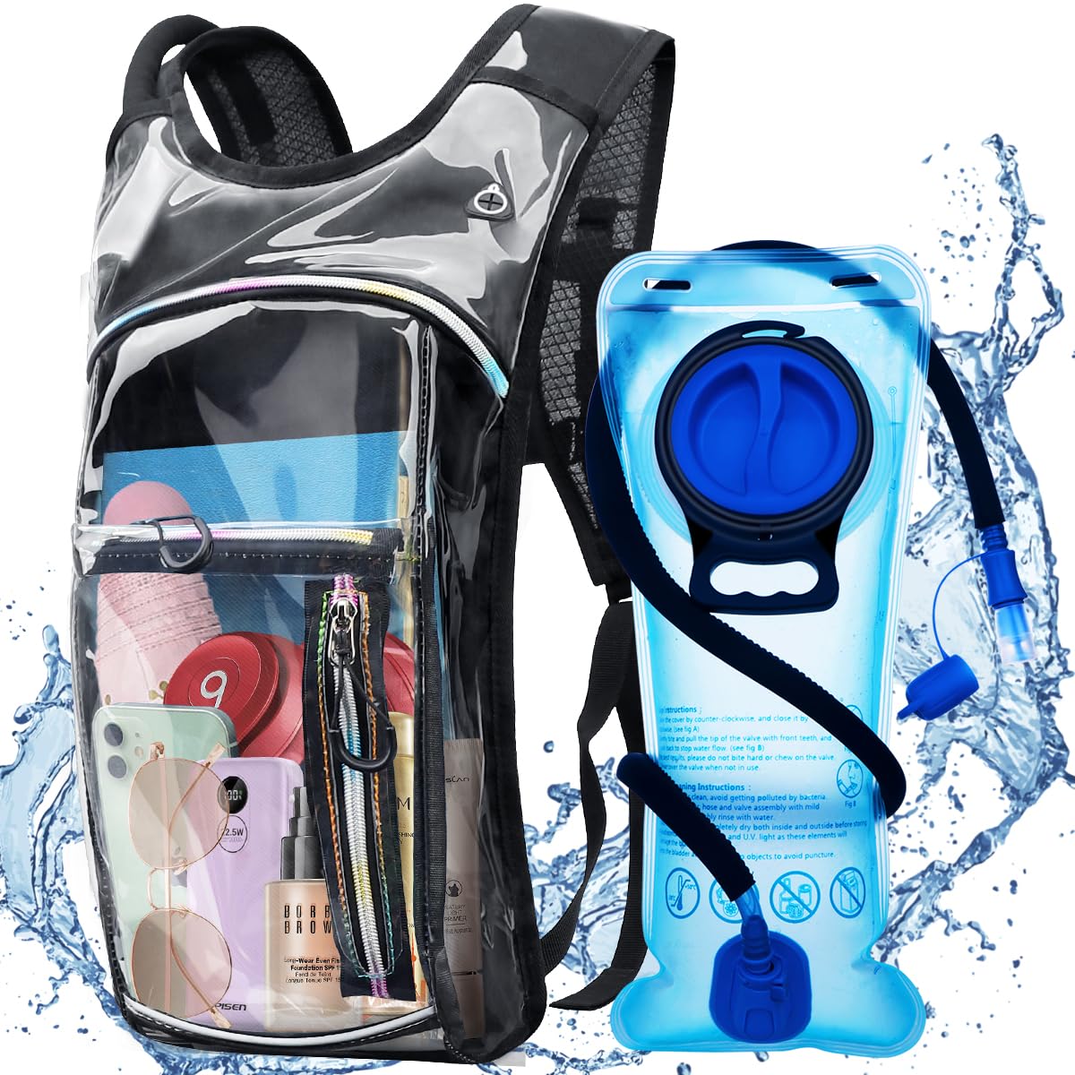 Hydration Backpack, Water Backpack with 2L Hydration Bladder, Rave Backpack Hydration Pack, Festival Essential for Raves, Hiking, Cycling, Climbing, Running, Outdoor, Camping and More