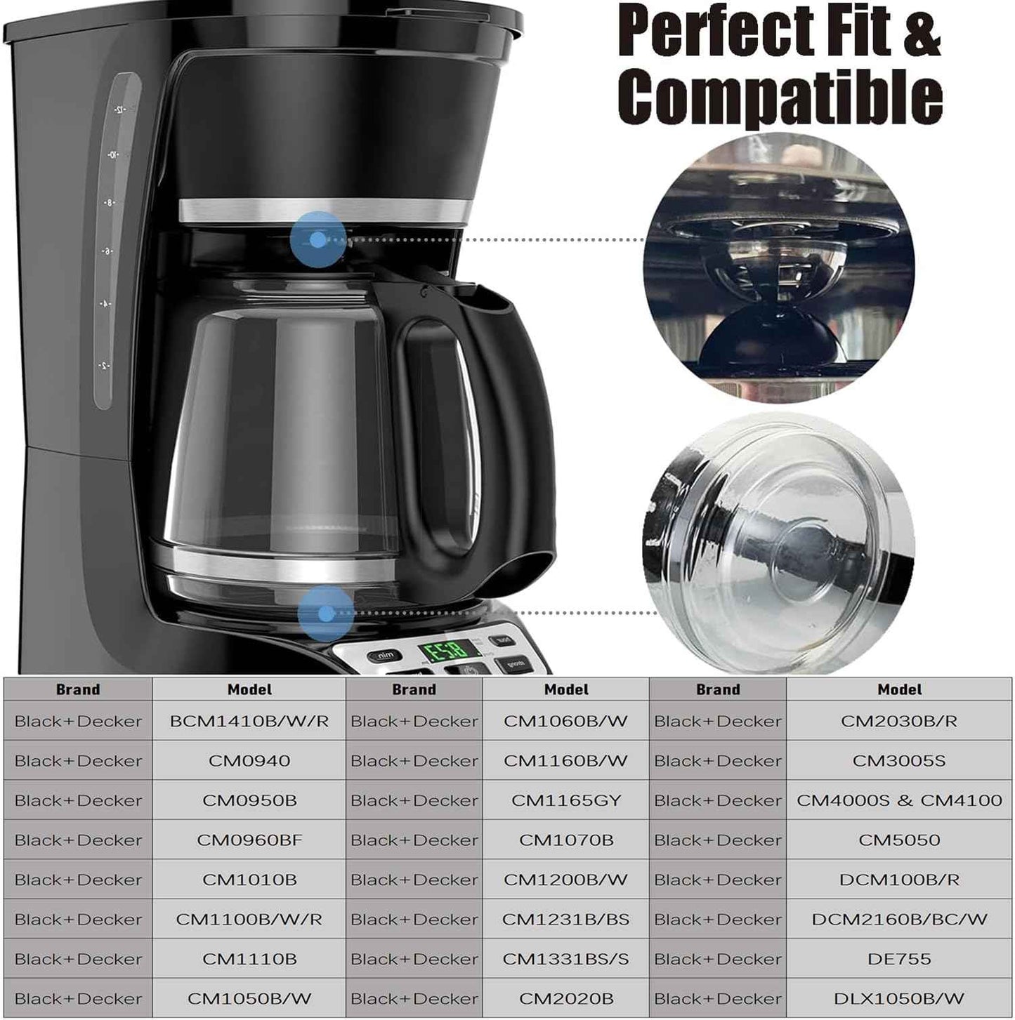12-Cup Coffee Pot replacement Carafe Compatible with Black and Decker Coffee Maker Many Models CM1160B, CM1160W