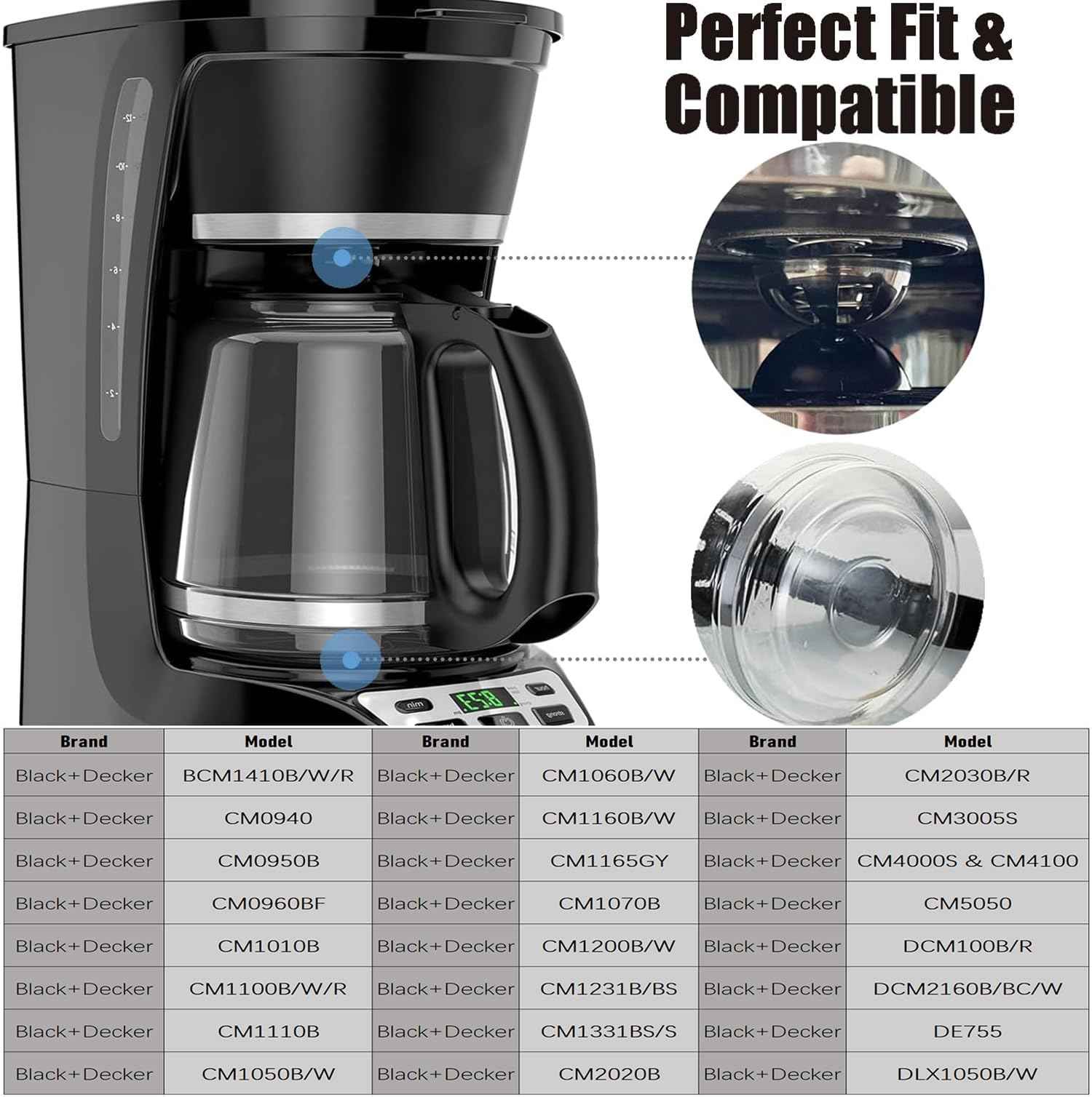 12-Cup Coffee Pot replacement Carafe Compatible with Black and Decker Coffee Maker Many Models CM1160B, CM1160W