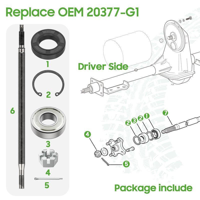 10L0L Golf Cart Driver/Passenger Side Rear Axle Shaft Sets with Bearing Seal Kit Fits EZGO TXT/Medalist Electric1994-2013, Replace OEM 20377G11 20377G12, 15112G1