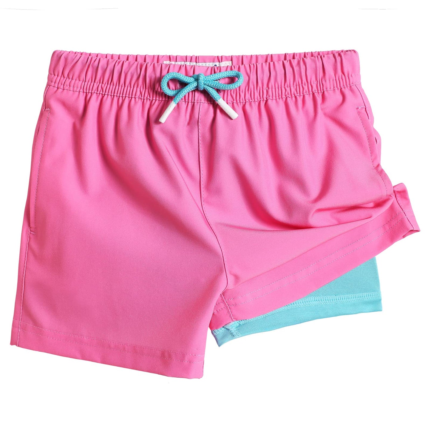 maamgic Boys Swim Trunks with Compression Liner Toddler Stretch Swim Shorts Quick Dry Swimming Trunks Boxer Brief 2 in 1 Beach Shorts Pink Lake Blue 8