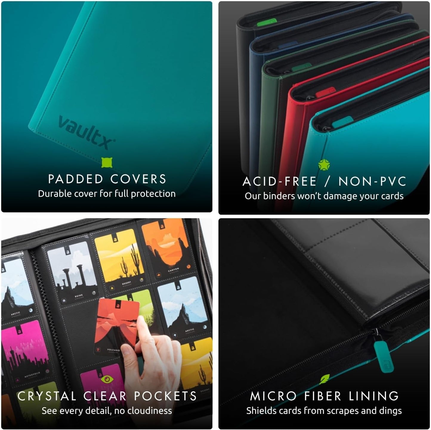 Vault X 9 Pocket Trading Card Zip Binder - Premium Exo-Tec Material, Holds 360 Cards | Teal Color