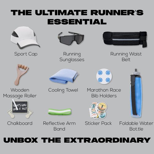 Ultimate Running Gift Box – Cool Runner Presents and Marathon Essentials for Women – Christmas Running Gift - Contains Sunglasses Hat Running Belt Foldable Water Bottle
