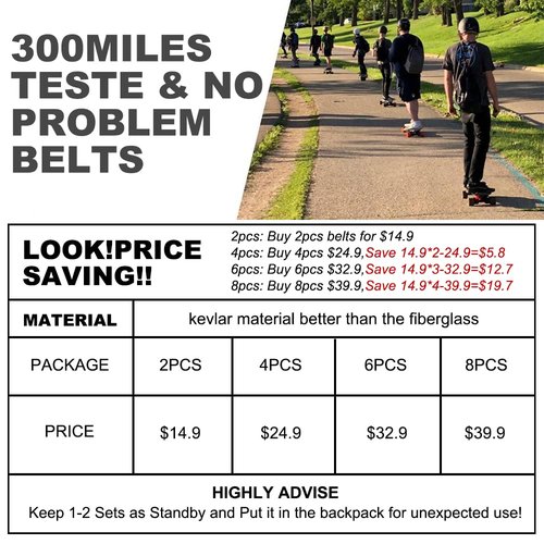 Kutrick Boosted Board Kevlar Belts for Boosted Board V2, Mini S, Mini X, Plus, and Stealth - Reinforced Kevlar / 350 Miles Normal Tested | Much Stronger Than Original Boosted Belts