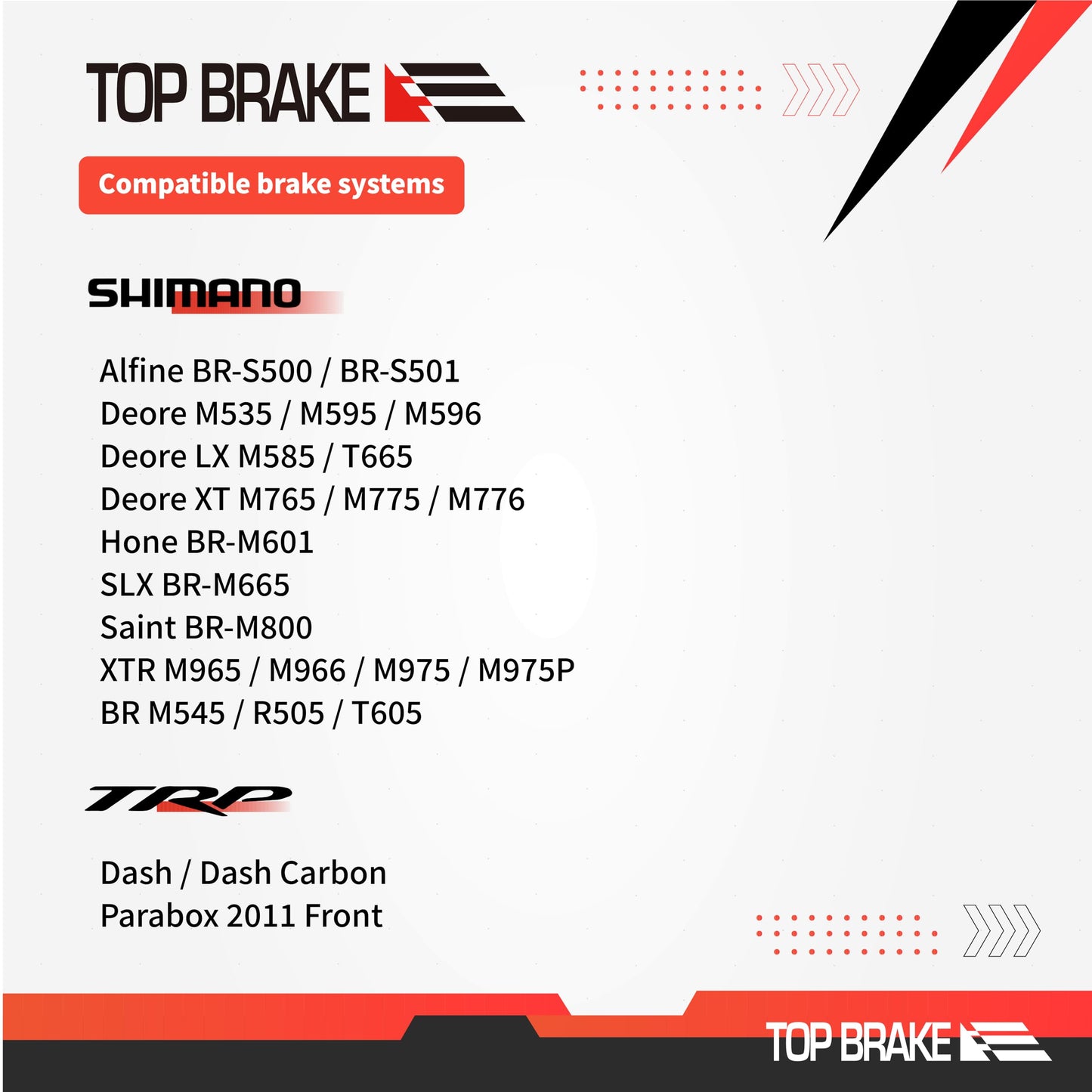 TOP BRAKE BD18 Disc Bike Brake Pads for Shimano alfine S500,S501,Deore M765, SLX M665,Saint M800,XTR M965 M975,M545 M505 M605;TRP Dash Carbon, Parabox 2011 Front