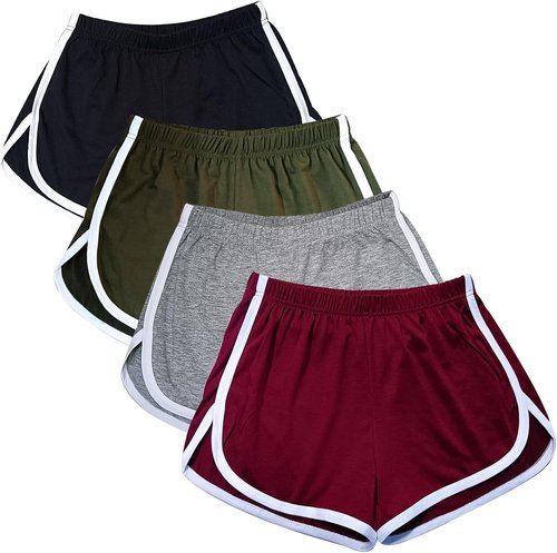 Cameway Women's Cotton Yoga Shorts - 4 Pack of Summer Athletic Sport Shorts for Cycling & Hiking
