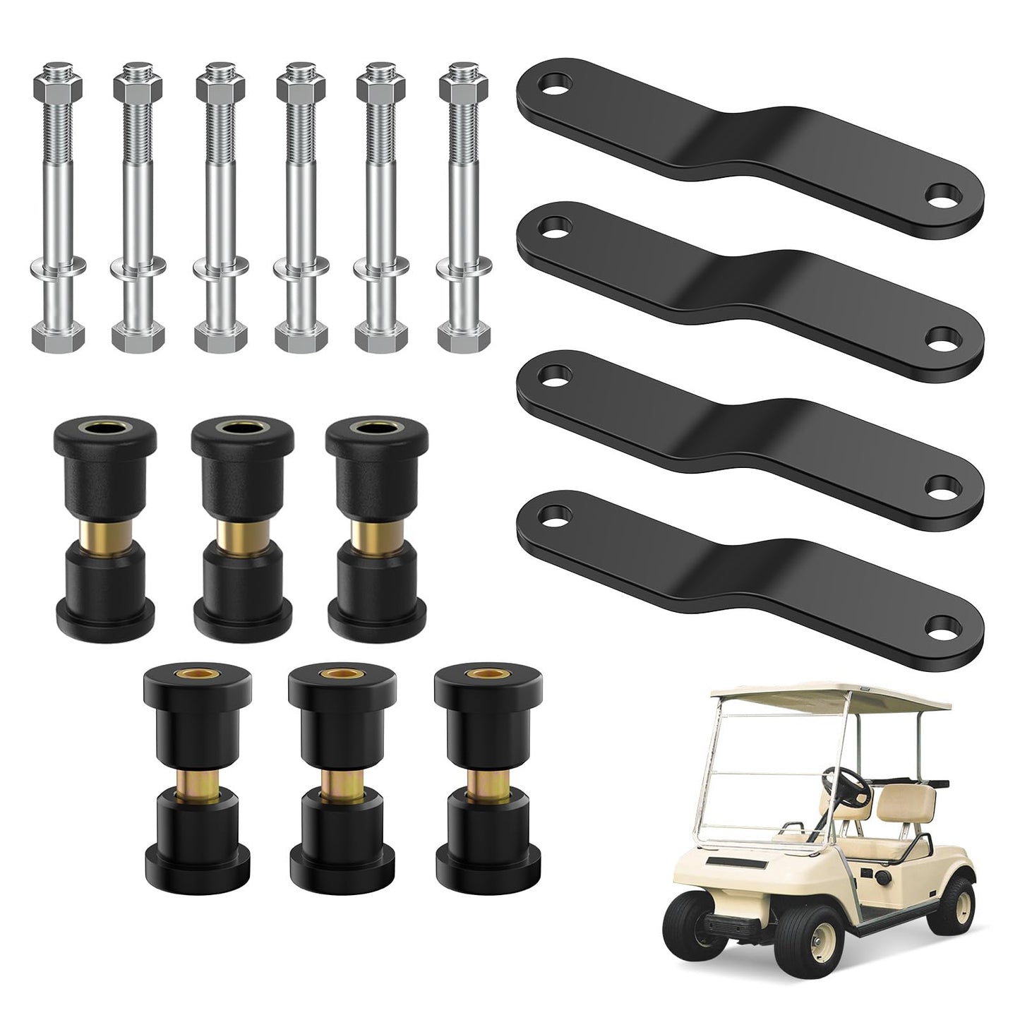 CartClan Club Car DS Rear Leaf Spring Bushing Kit, Golf Cart Rear Leaf Spring Shackle Bushing Kits with Screw Nut Suitable for 1984-UP Club Car DS Golf Carts, OEM# 1015583/101558302, 1012303