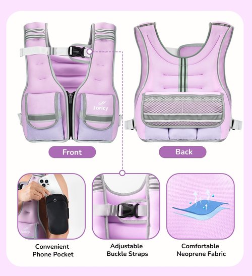 Adjustable Weighted Vest Woman Men 9-16lb Body Weight Vest with 5 Ironsand Weights Weighted Vest Women Adjustable Weights for walking Running Strength Training Workout Purple