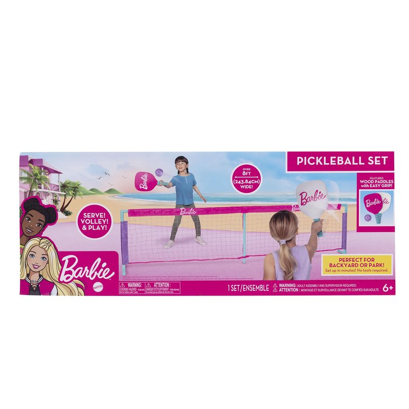 Barbie Kids Pickleball Set – Includes 2 Paddles, 1 Ball & Net – Portable Outdoor/Indoor Pickleball Game for Girls – Backyard, Driveway, Beach, Park, or Home Play