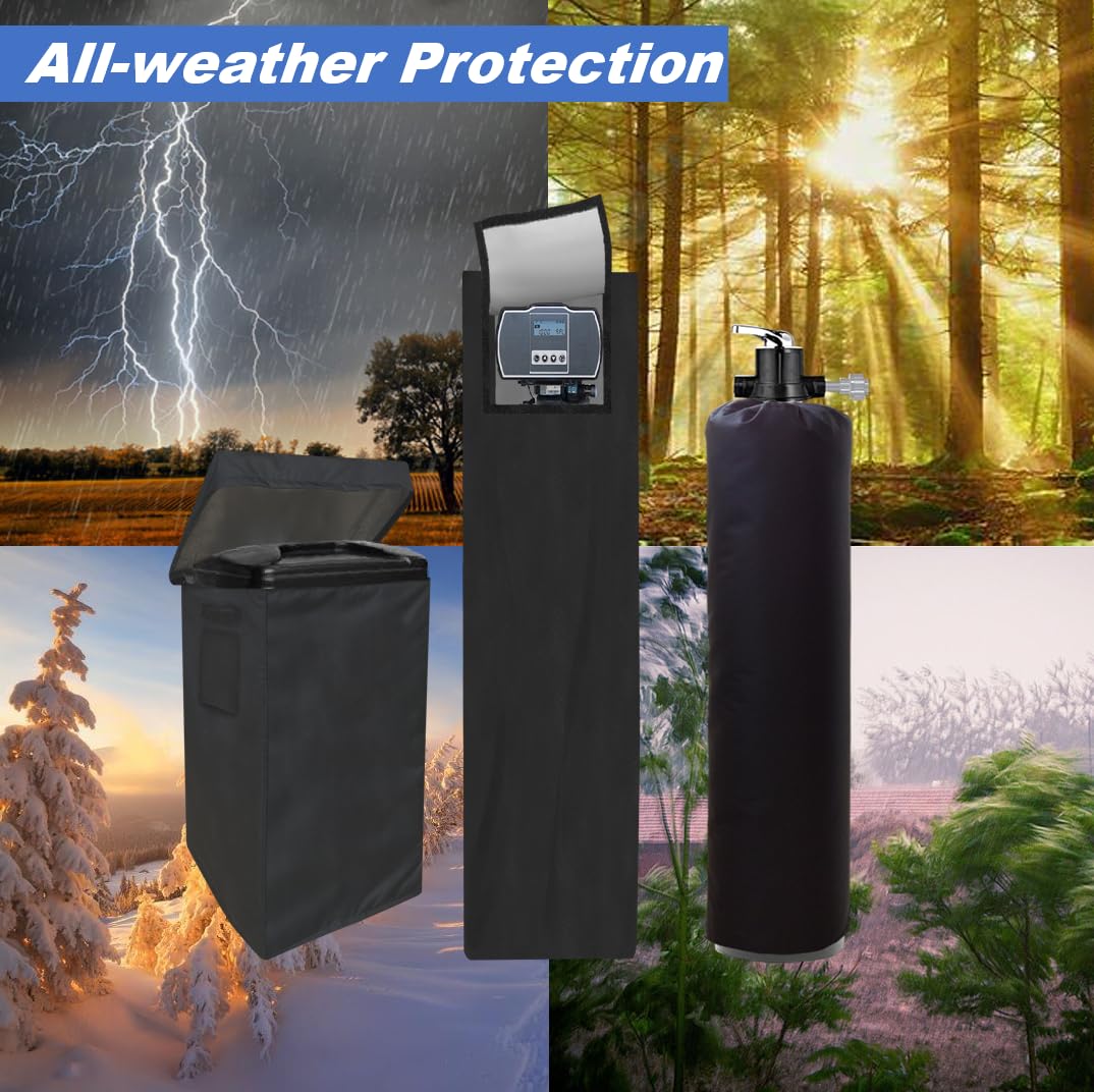 CHENGNAN Water Softeners Covers for Outside Units,3 Pcs Water Softener Covers,2 Pcs Filter Tank Covers+1 Pcs Brine Tank Cover,Water Softener Cover Outdoor,Water Softener Covers, Black
