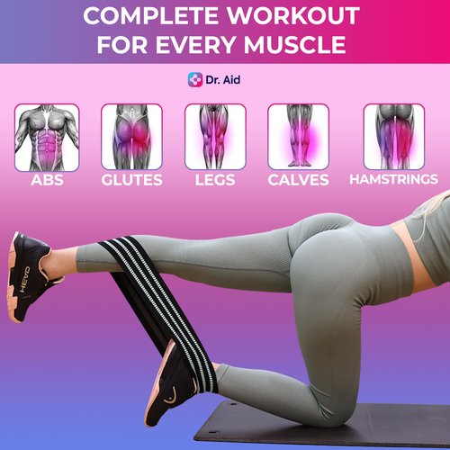 Dr. Aid Fabric Resistance Bands for Women & Men – 4 Booty Bands Set (2 Sizes, 2 Tension Levels) – Non-Slip, Non-Curl, Tear-Resistant, Extra Stretchy Workout Bands for Legs, Hips, Glutes & Butt