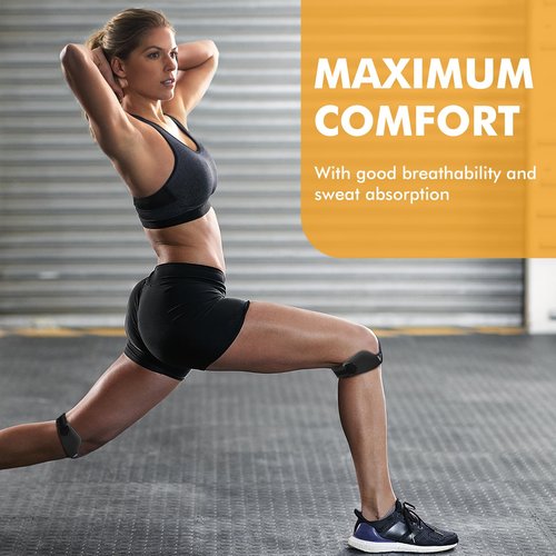 JHVW Silicone Patellar Tendon Support Strap 2-Pack, Knee Brace for Women Men, Adjustable Non-Slip Patella Band Support (Black)