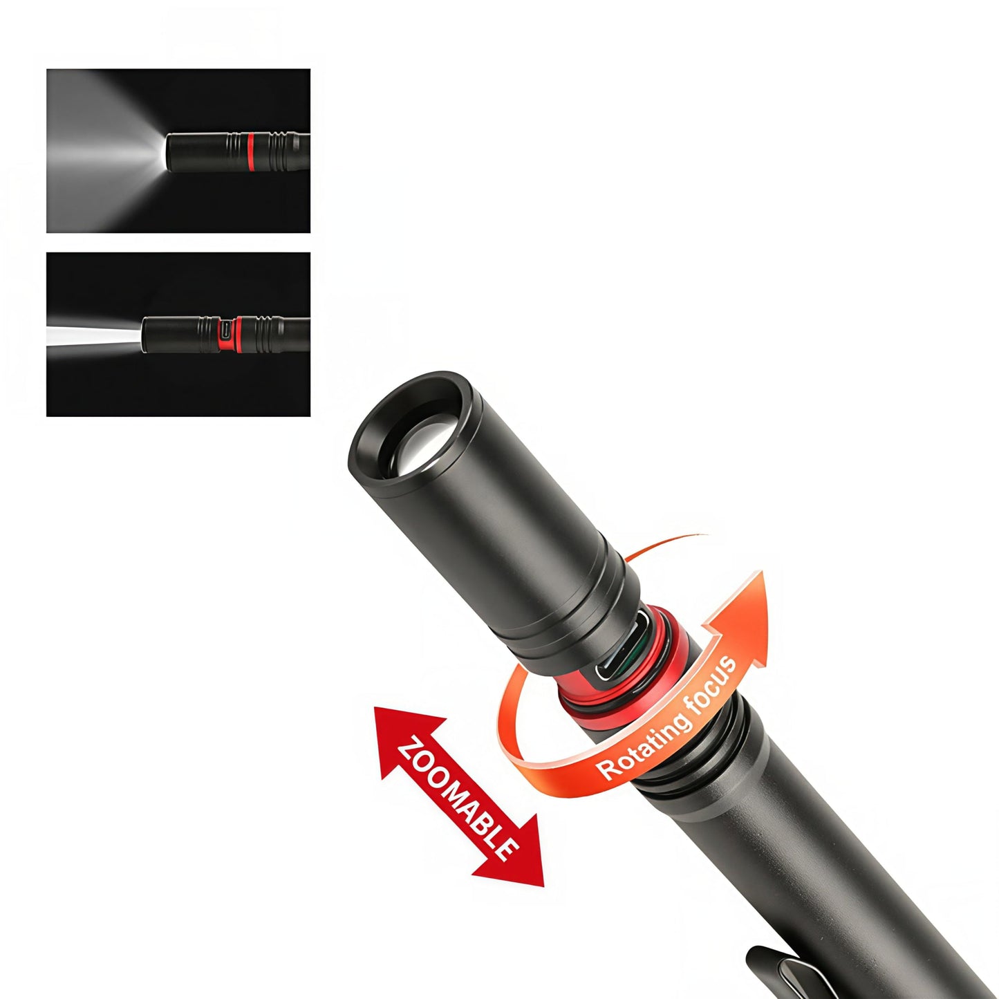 Rechargeable LED Flashlight, Mini, EDC High Lumen Flashlight, Water Resistance, Zoomable, Super Bright Tactical Flash Light, Outdoor, Hunting, Camping, Pen Flashlight for Inspector, Emergency, Home