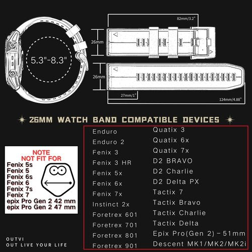 OUTVI 22 quick fit watch band compatible with garmin fenix 5 6 7 pro Solar Epix Pro Gen 2 47mm only Forerunner 935 745 965 955 Sturdy silicone 22mm sport watch bands replacement men BLUE BLACK