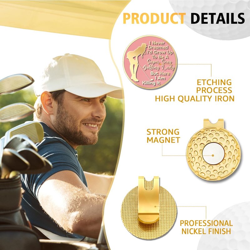 rofiowa Super Sexy Golfing Lady Pink Gold Golf Ball Marker with Hat Clip, Funny Golf Accessories for Women Girl, Christmas Mother's Day Birthday Gifts for Golf Fan Golfer, Novelty Golf Gifts for Her