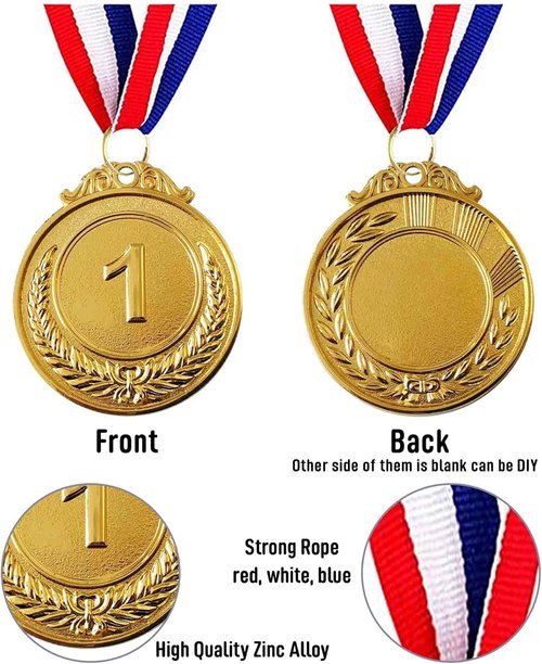 Jauisus Olympic Style Award Medals - 12 Pcs Gold, Silver, Bronze with Neck Ribbons | 2-Inch Size for Sports & Competitions
