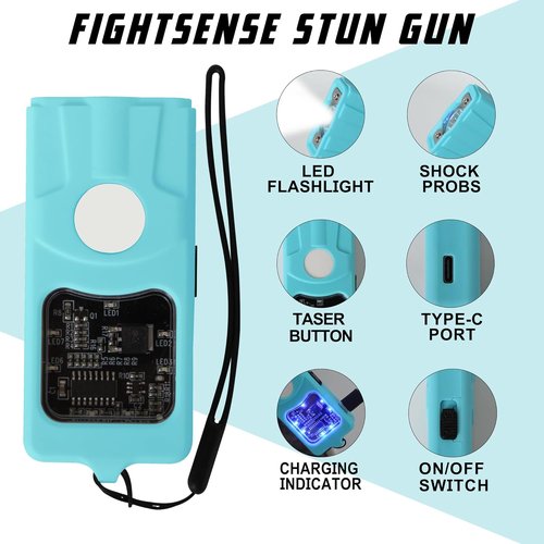 FIGHTSENSE Stun Gun Flashlight – Compact & Powerful Self Defense Tool for Women – Rechargeable Design