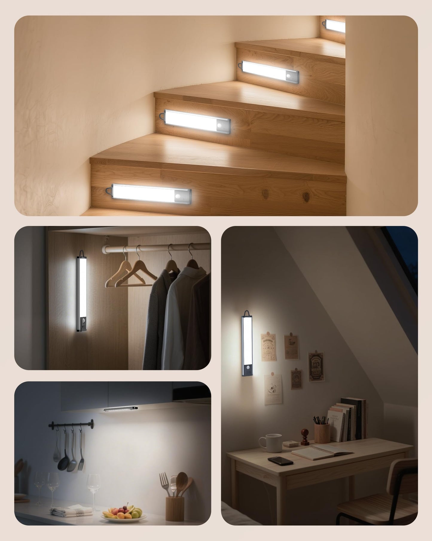 Under Cabinet Lighting 8inch Motion Sensor Light Indoor 1000mah Battery Operated Lights Closet Light Wireless Magnetic LED Lights Under Counter Lights for Kitchen Stair Bedroom woadrobe White 3pack