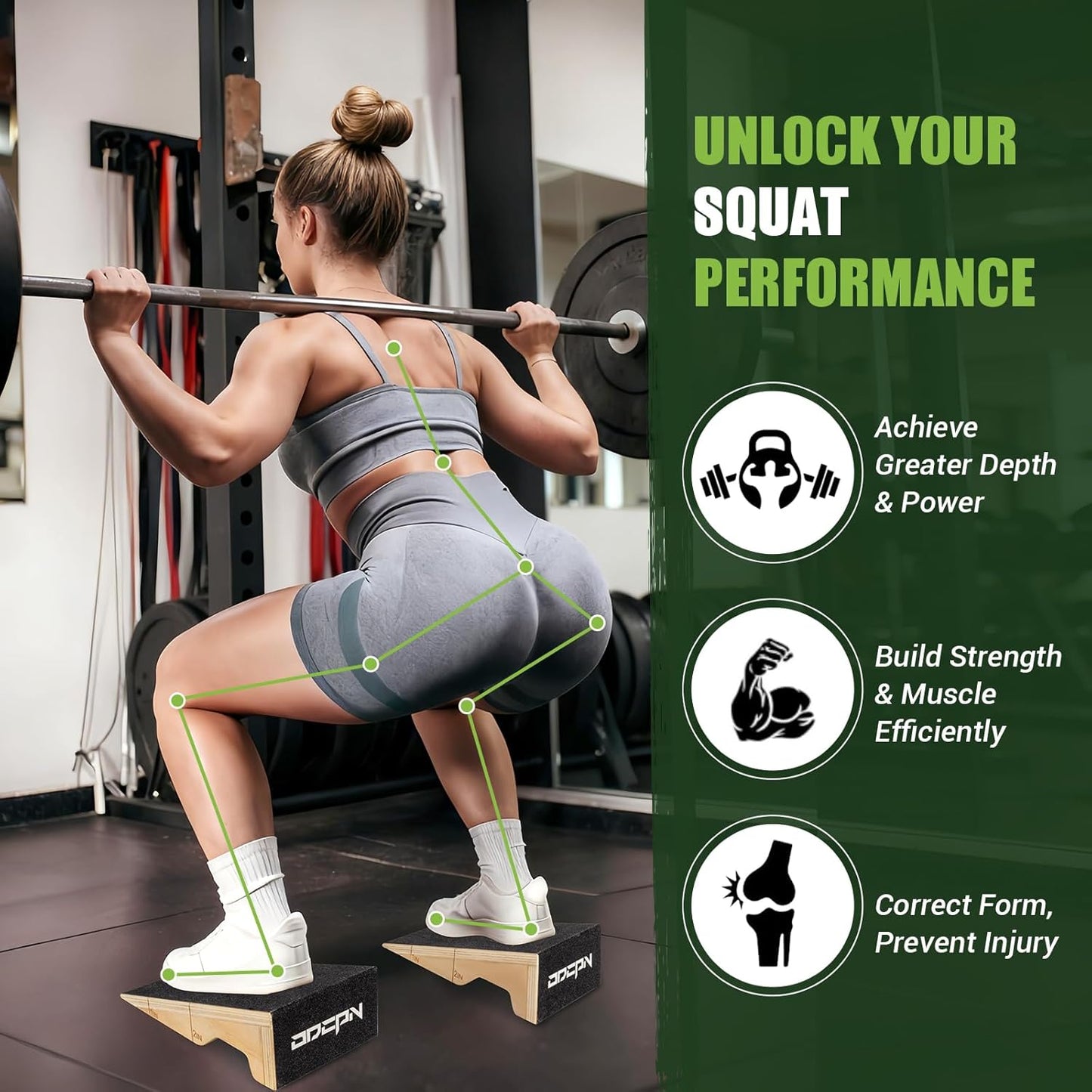 Skiennix Squat Wedge Block - 2 Pcs Non-Slip Wooden Heel Elevation Slant Board | 1800 Lbs Capacity for Weightlifting & Calf Stretching