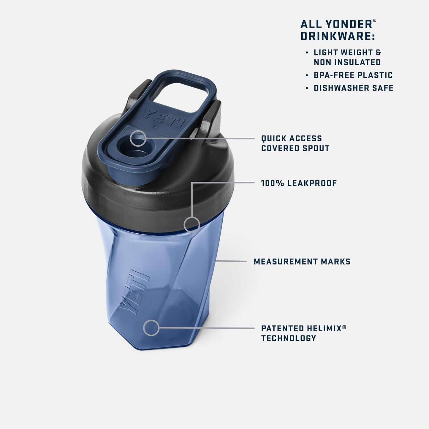 YETI Yonder Helimix Vortex Blender Shaker Bottle - 20oz Portable Protein Cup | USA Made, Dishwasher Safe, Clear