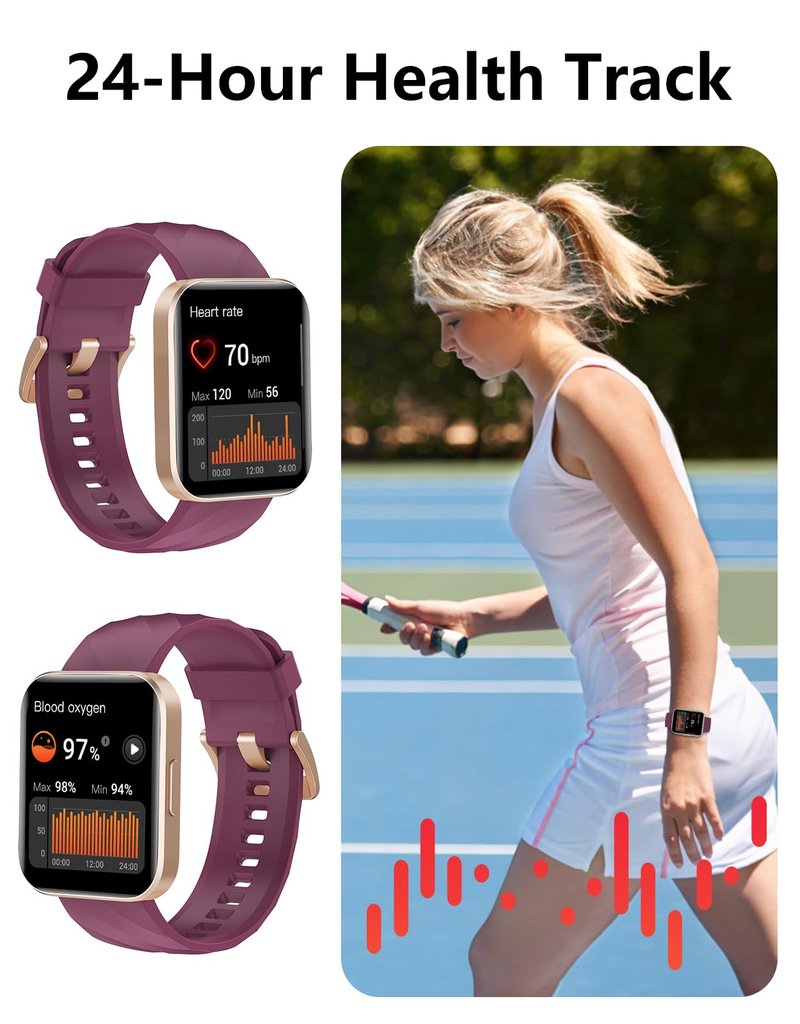 Smart Fitness Tracker Watch with Bluetooth Call, 1.85-inch Display, Heart Rate Monitor, Sleep Tracking, Purple, IP68 Waterproof, for Women