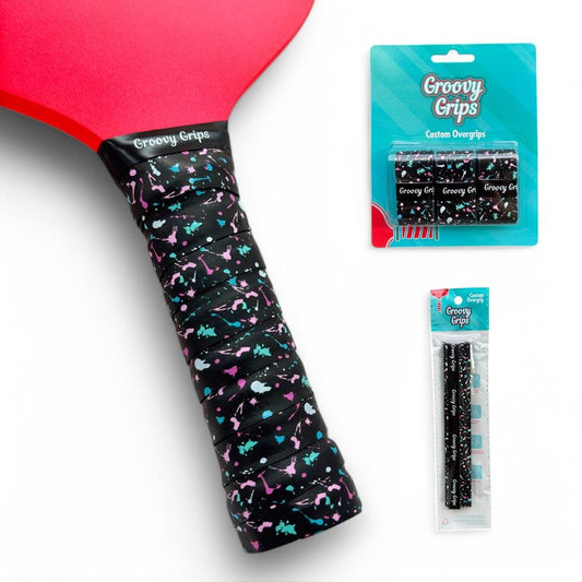 Groovy Grips Pickleball Paddle Grip Tape - Stylish Tennis Overgrips, Non-Slip & Precut Racket Grip for Pickleball, Tennis, Badminton (Galaxy Splash, 3 Grips)