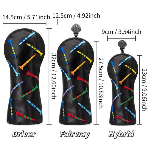 Colorful Nails Golf Head Covers Leather Hybrid Headcover,Golf Accessories,Designed to Protect Clubs (Black-Driver)
