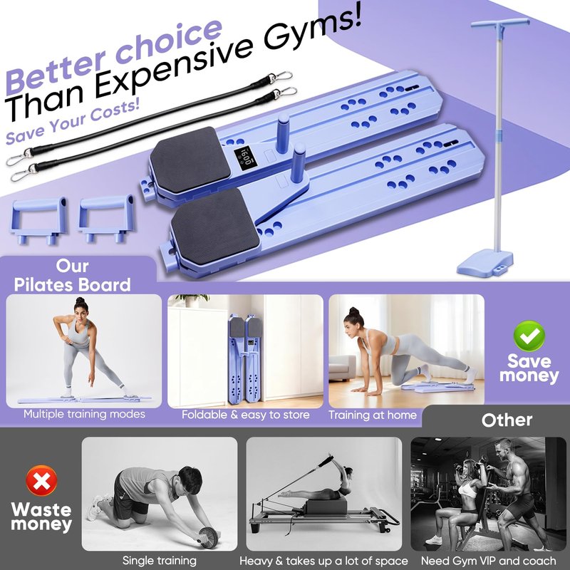 Prorobust Pilates Board, 9 in 1 Mini Plilates Reformer Set, Multifuncional Portable Pilates Reformers Board Kit for Home Gym Workout, Free Combination 100+ Exercise Mode