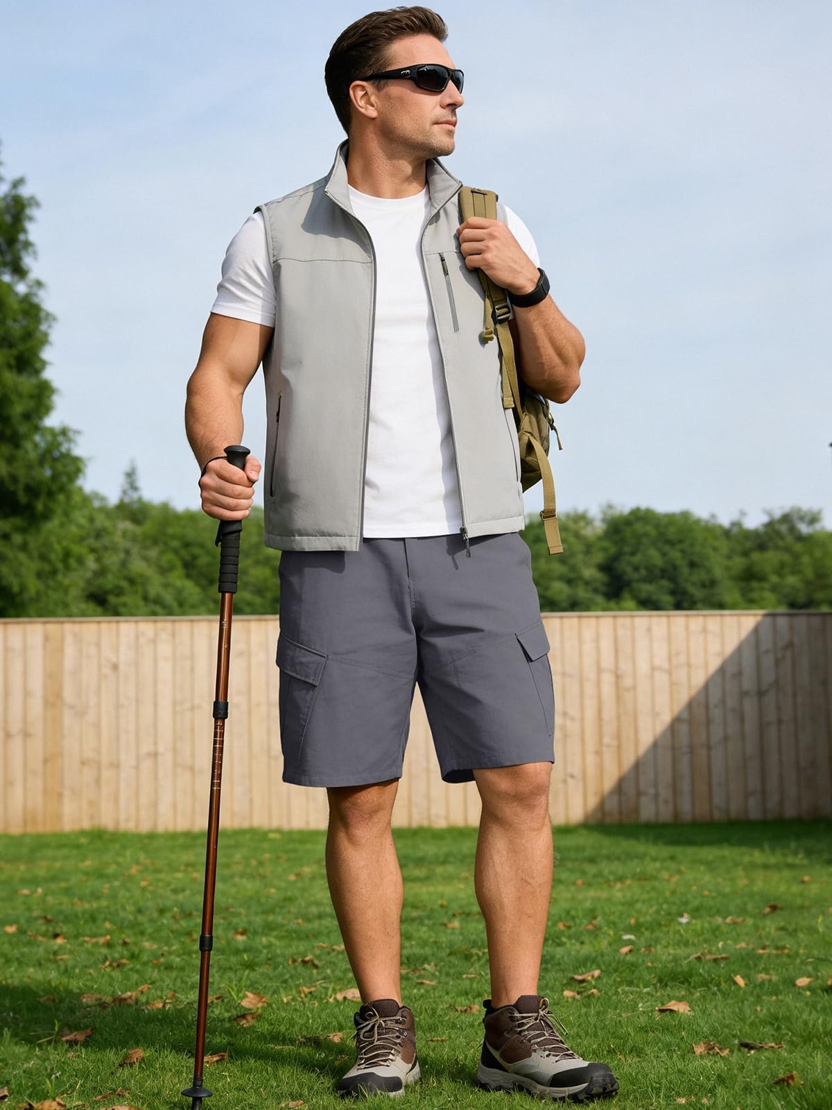 TRFIC Mens Cargo Shorts 10" Inseam Casual Stretch Shorts with 6 Pockets Button Closure for Summer Work Outdoor Dark Gray