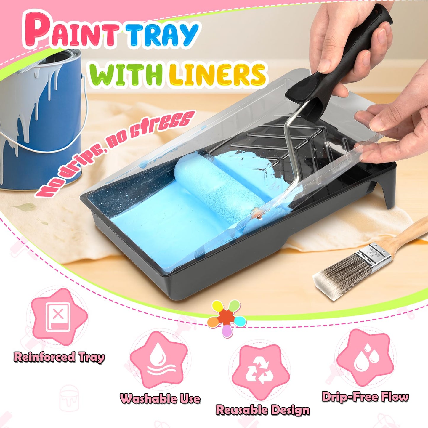 DIYSELF Paint Roller Kit - Foam Paint Roller 4 inch, Small Roller Paint Brush, Mini Rollers for Painting, Walls, Cabinets, Doors, House Painting Supplies, Professional Paint Roller Tray Set (10 Pack)