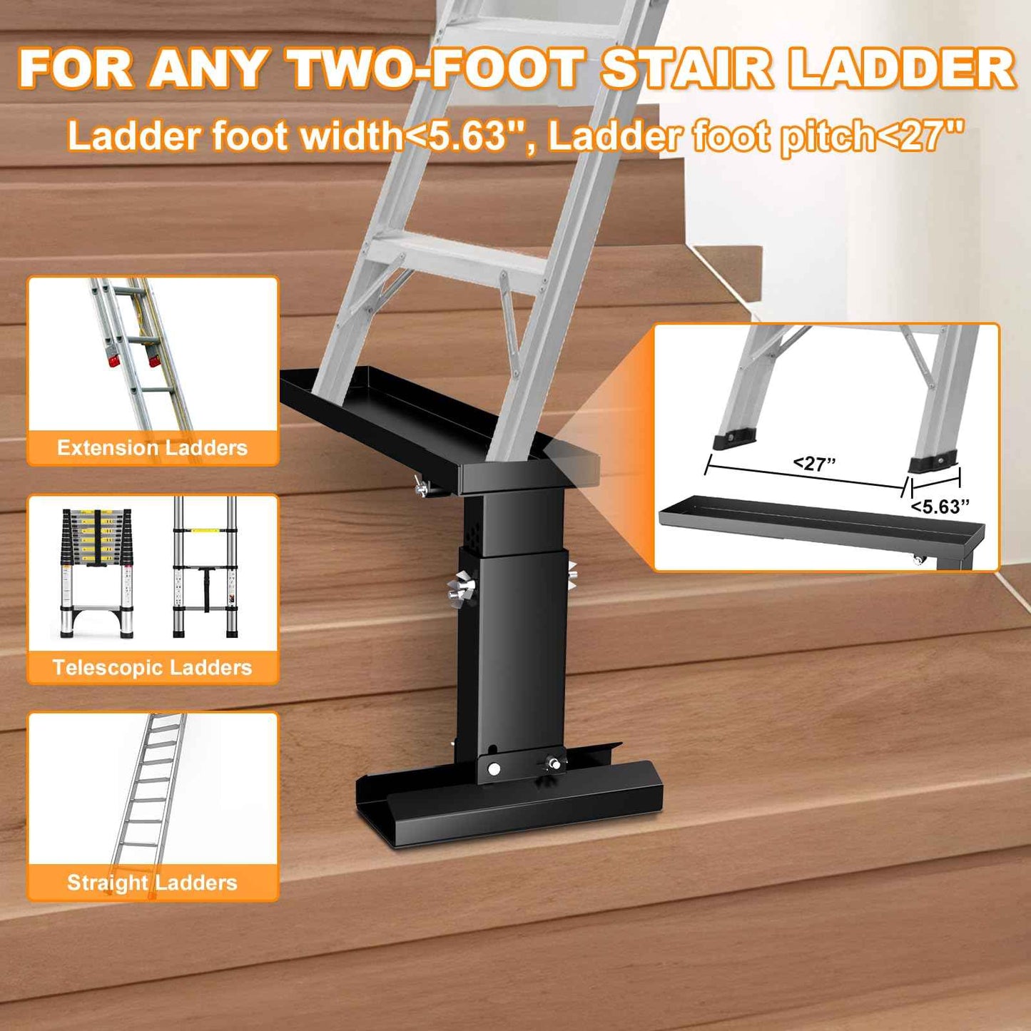 Foldable Heavy Duty Ladder Extender Plus-Adjustable Height 13.4-19.1", Ladder Leveler for Stair-Ladder Aide-Ladder Leveler for Extension Ladders with 27x5.63" Platform-Non-Slip Mat-Holds up to 880lbs