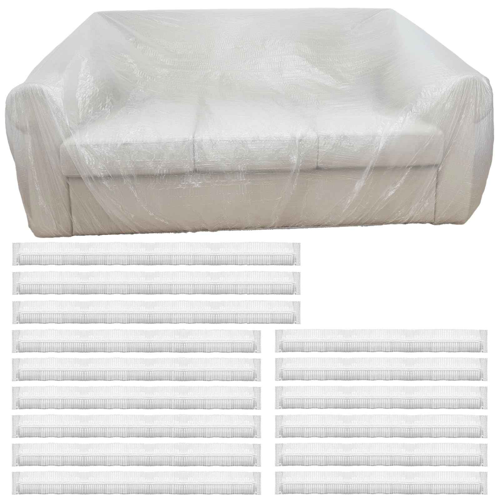 15 Pcs Disposable Furniture Dust Covers with Elastic, Plastic Dust Cover for Sofa Chair Dining Table TV Stand, Extra Large Clear Couch Bed Protector Covers for Moving and Storage, 3 Sizes (3XL 6L 6M)