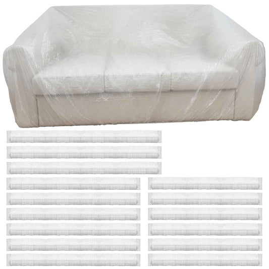 15 Pcs Disposable Furniture Dust Covers with Elastic, Plastic Dust Cover for Sofa Chair Dining Table TV Stand, Extra Large Clear Couch Bed Protector Covers for Moving and Storage, 3 Sizes (3XL 6L 6M)