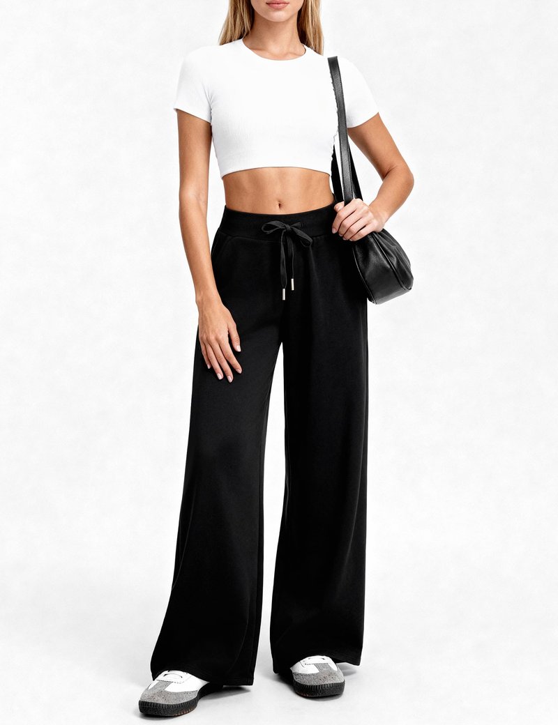 Niipty Wide Leg Sweatpants Women High Waist Workout Baggy Casual Pants for Women Comfy Drawstring Pants with Pockets - Black L
