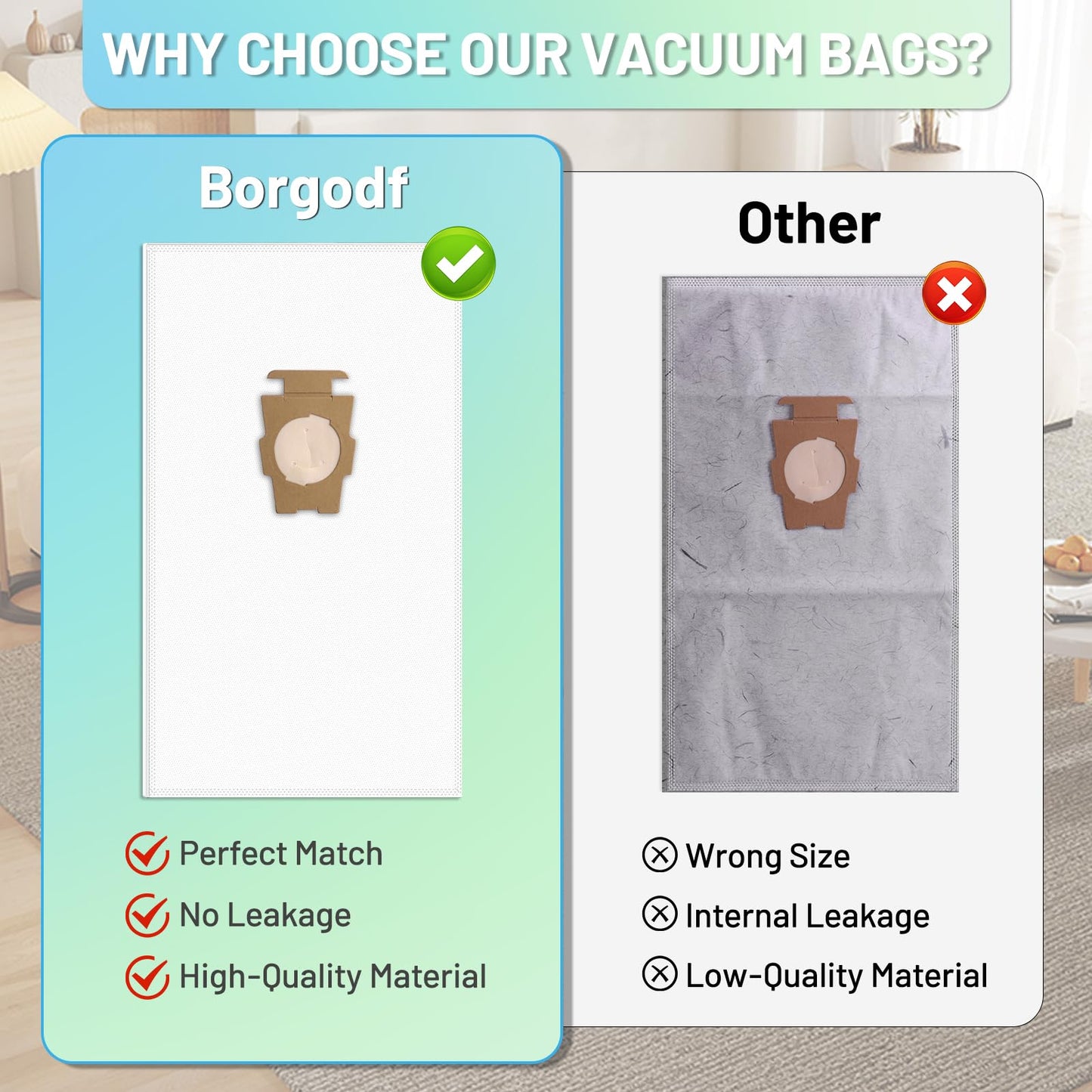 6 Pack 204814 Vacuum Bags Compatible with Kirby, Micron Magic Vacuum Cleaner Bags Fit for Kirby Avalir/Sentria/Ultimate G Series Models Replaces 204811 205811 F-Style & Twist-Style