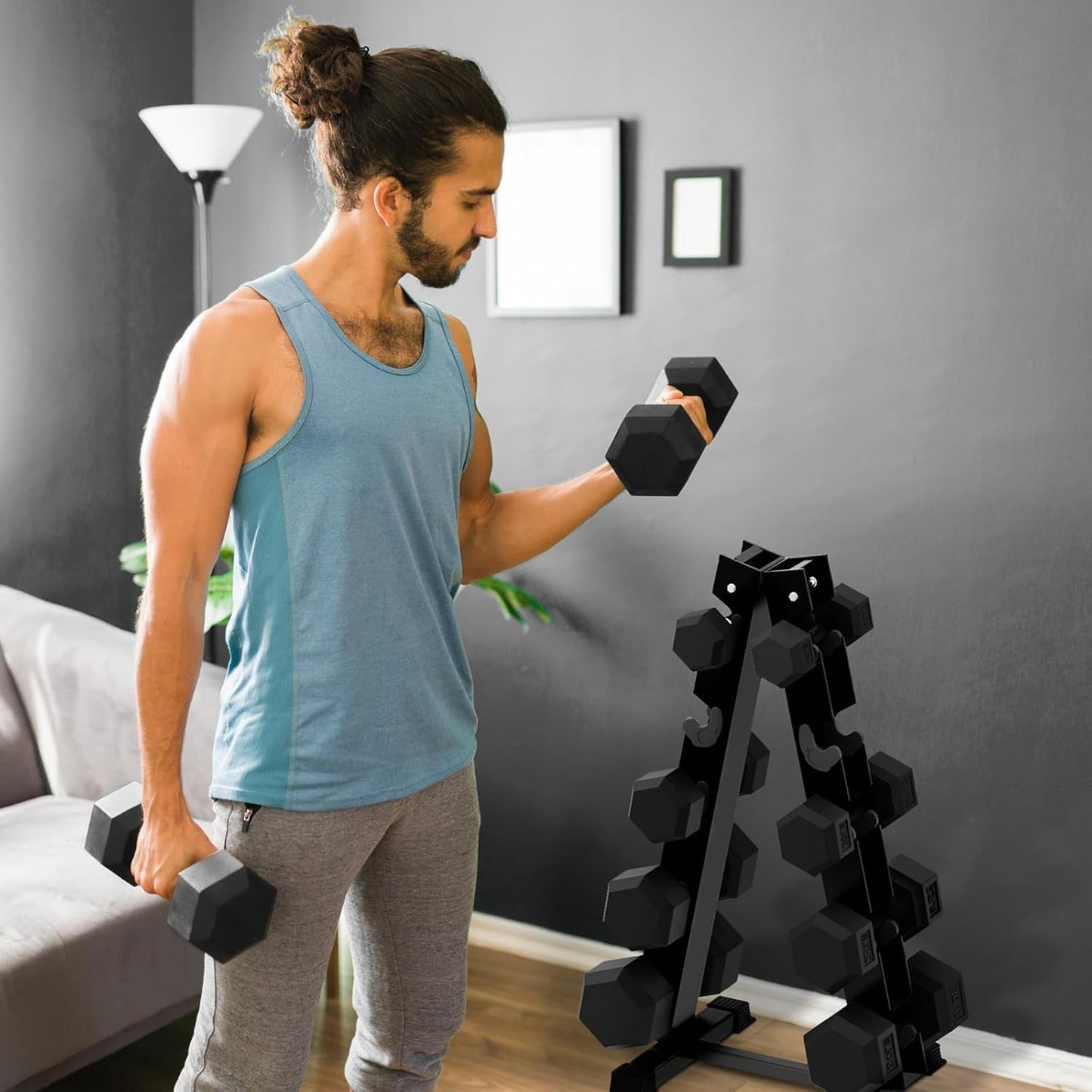 RitFit Rubber Coated Hex Dumbbell Set - 5-780LB Home Gym Strength Training | Anti-Slip Handle & Heavy-Duty Rack