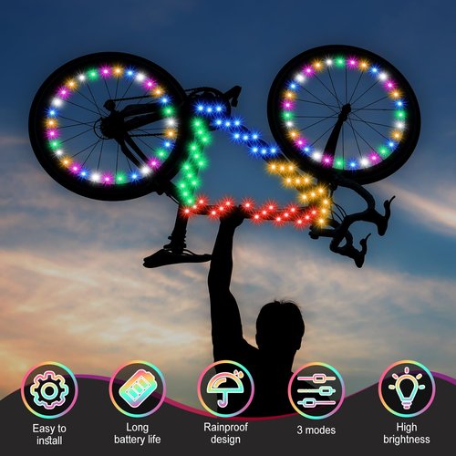 Woanger 3 Pcs LED Bike Lights for Night Riding Bicycle Wheel and Frame Lights Battery Powered Bike Accessories Gifts for Adults Riding at Night (Multicolor)