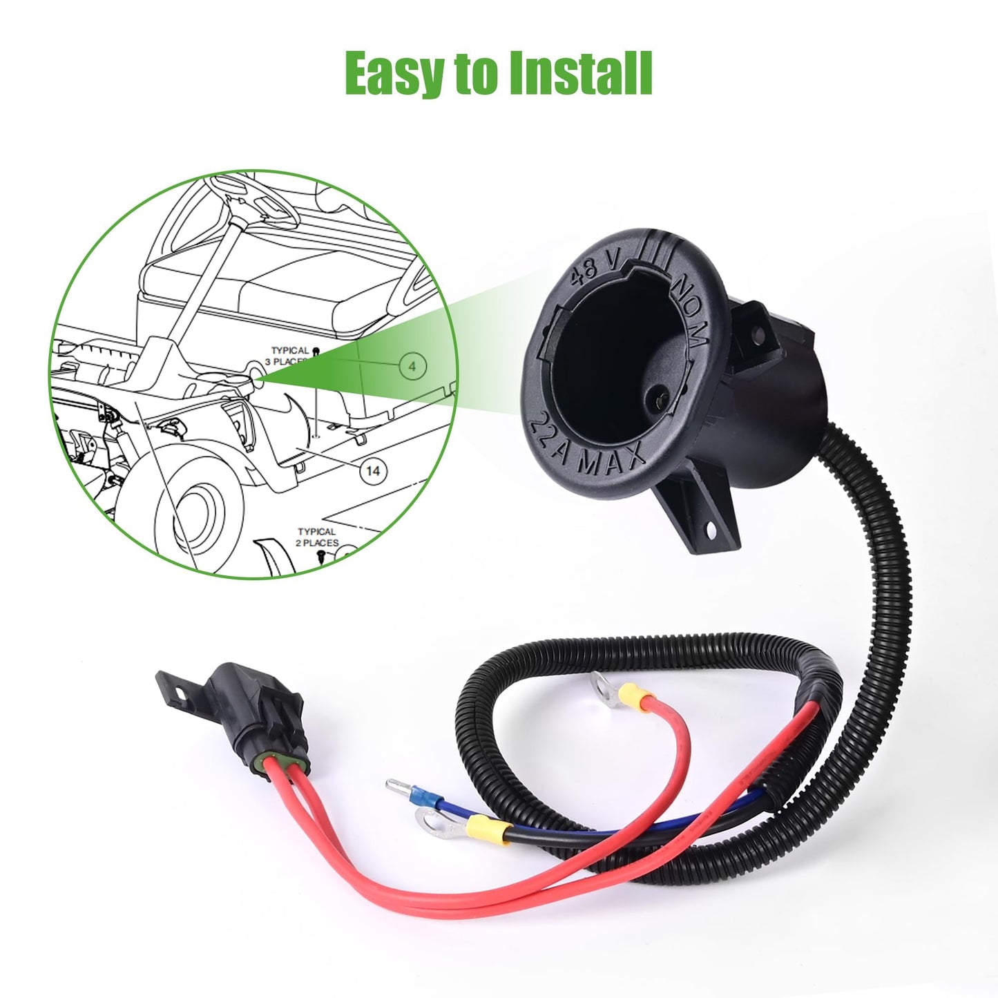10L0L Golf Cart Charger DC Receptacle for Club Car Precedent 2004-up 48V Electric Carts, Harness Assembly Replaces OEM 103375501 102510201