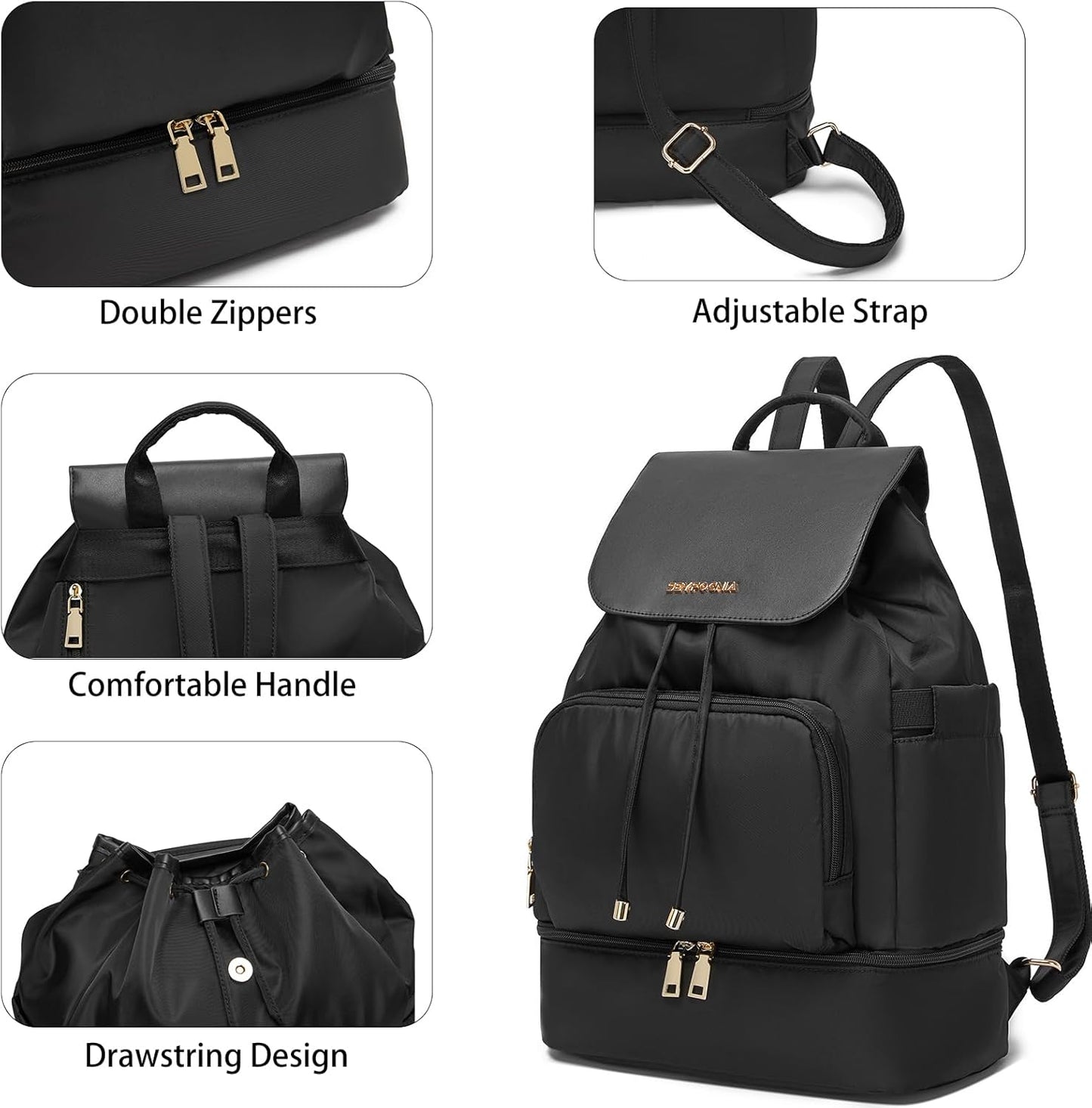 Seyfocnia Gym Backpack for Women - Lightweight Sports Bag with Shoe Compartment | Black