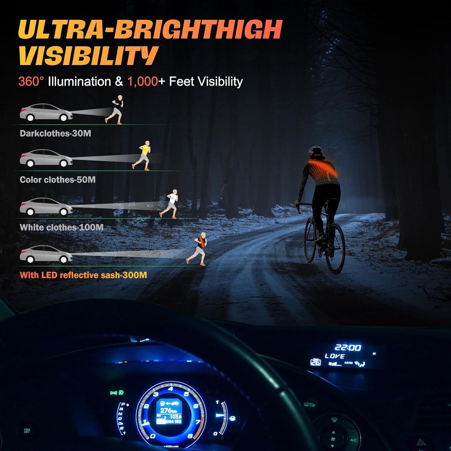 Reflective Walking Gear | USB Rechargeable LED Reflective Sash for High Visibility Night Safety