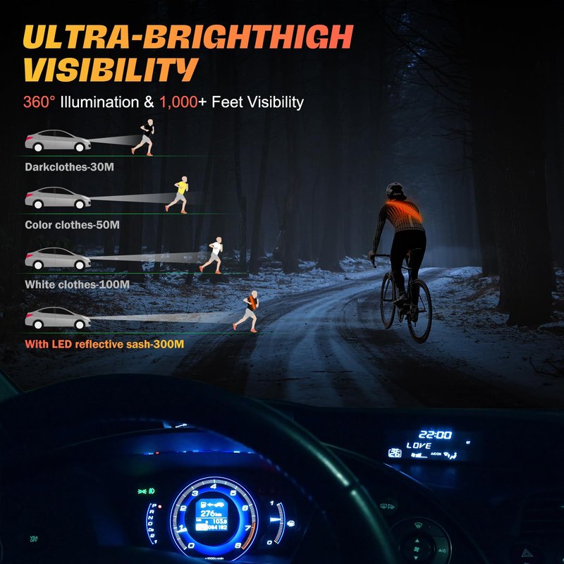 Reflective Walking Gear, Rechargeable Led Reflective Sash, USB Rechargeable Night Walking Safety Gear, High Visibility Safety Lights for Walking at Night for Men Women Jogging Walking Biking (Green)