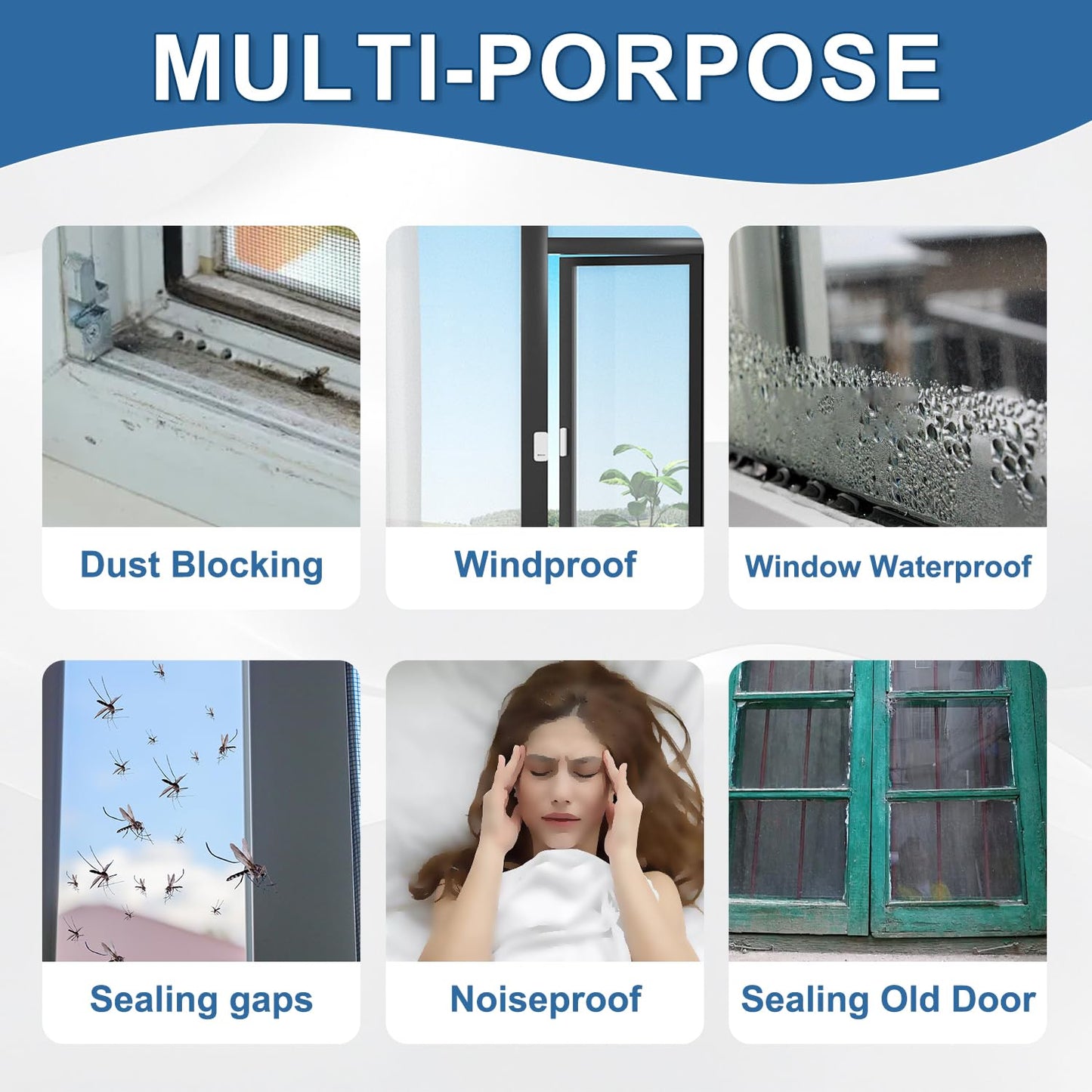 Window Sealing Tape 2IN x 33 FT Draft Isolation No Residue Removable Adhesive Waterproof Windows Doors Shower Glass AC Units Ideal for Winter Seal & Summer Cold Air Loss Prevention