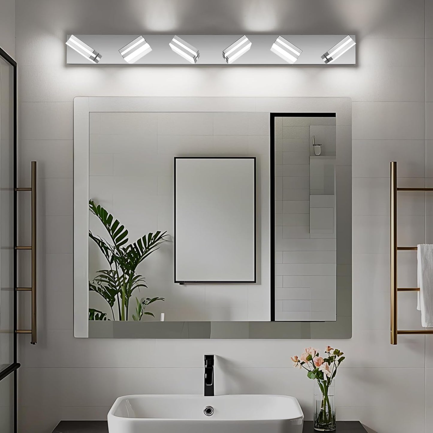 3-Light Modern LED Bathroom Vanity Light Fixture - Black Metal & Acrylic, 16-inch Over Mirror Lighting