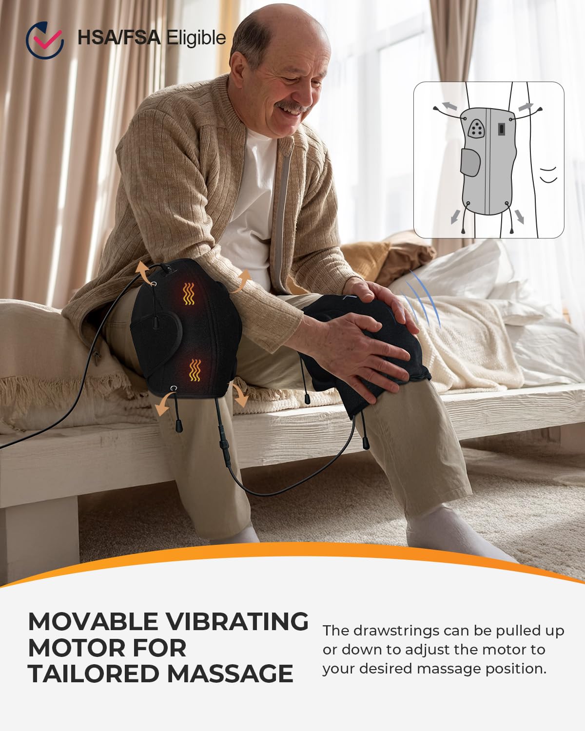 CooCoCo FSA Eligible Knee Massager with Adjustable Vibration Motor, Knee Heating Pad for Pain Relief, Knee Massager with Heat, Heating Pad for Knee