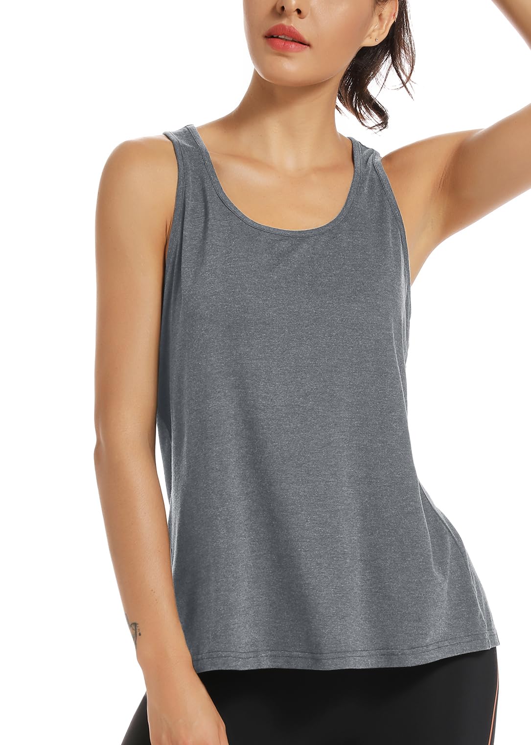 Muzniuer Open Back Yoga Tops Shirts for Women Workout Activewear Exercise Yoga Tank Tops Backless Sports Tank LightGray M