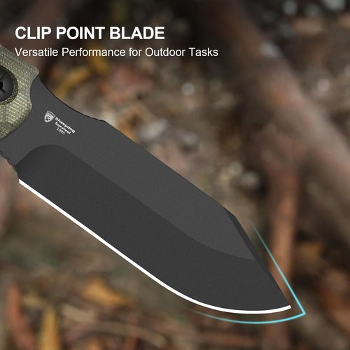 Kizer Sheepdog Survival Fixed Blade Knife, 5.28" 1095 Thick Blade, Green Micarta Handle, Fixed Blade Hunting Knife with Kydex Sheath, Camping Fixed Blade Knives with Hammer Pommel, 1105A4